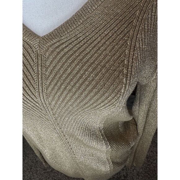 Lauren Ralph Lauren Gold Ribbed V-Neck Knit Sweater Size XL - Picture 4 of 6